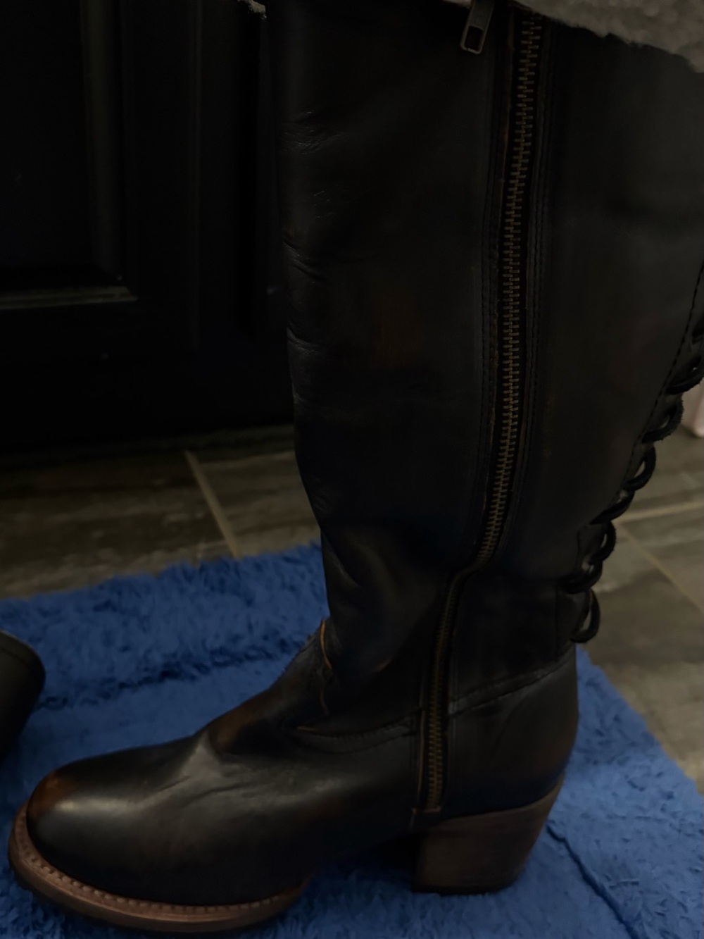 Freebird by Steven Black Lace-Up Knee Boots with Cream Shearling Cuff. OBO! - Picture 4 of 9